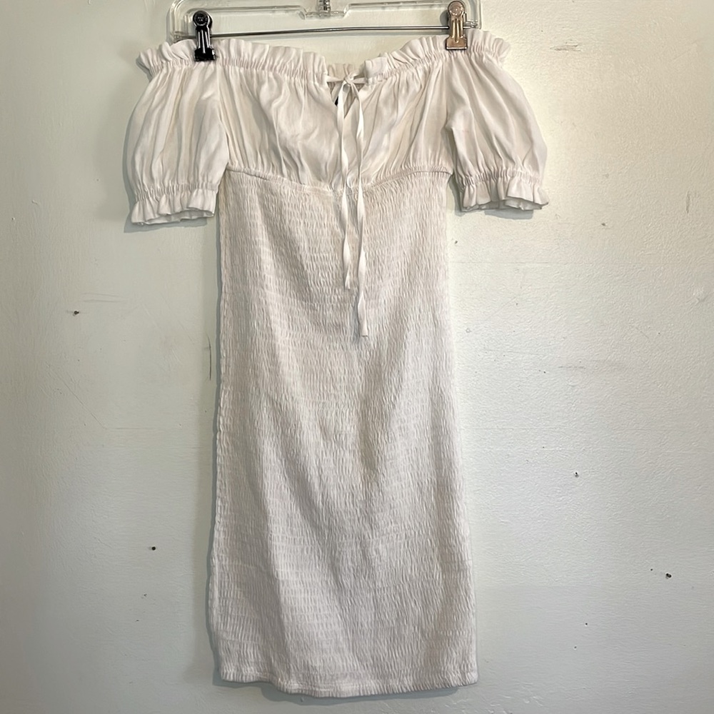 SHEIN White Tight Fit Mini Dress with Poofy Off-Shoulder Short Sleeves, size S - Picture 1 of 11